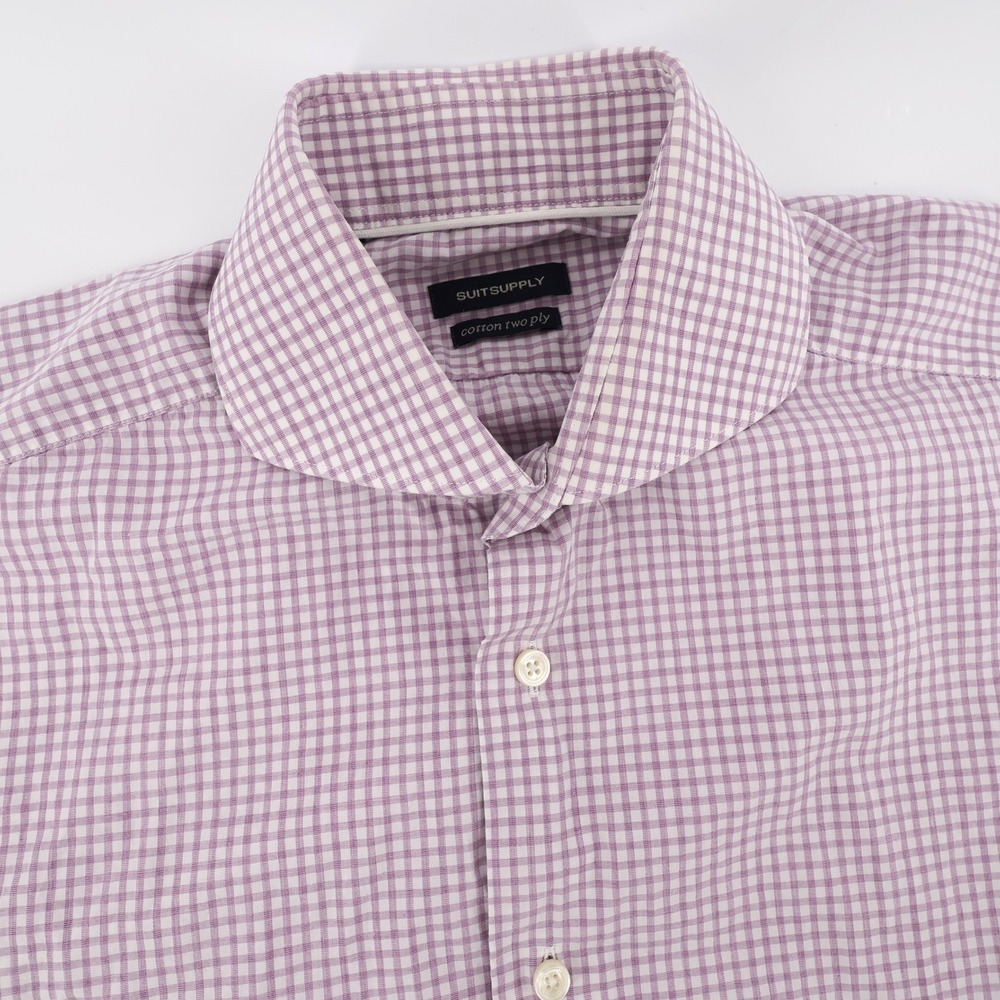 Suitsupply Gingham Check Button Down Purple Long Sleeve Mens 14.5 Small